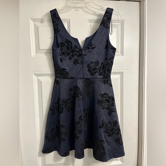 Francesca’s Mi Ami small dress fit n flare roses blue‎ black burnout velvet - Picture 6 of 11